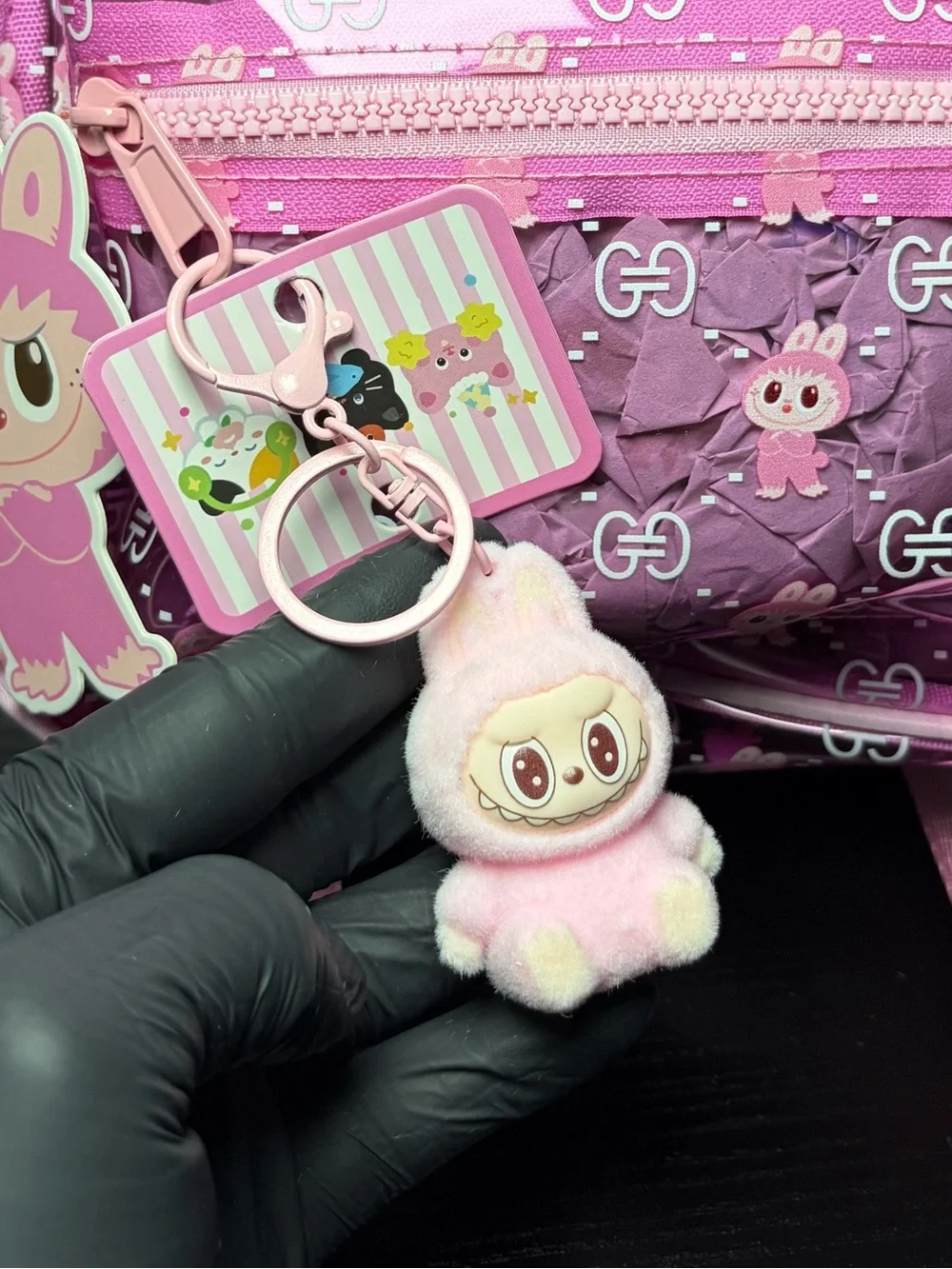 Cute Pink Fuzzy Labubu Monsters Keychain/Bag Charm